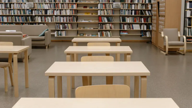 Estantes com livros em sala de leitura de biblioteca
