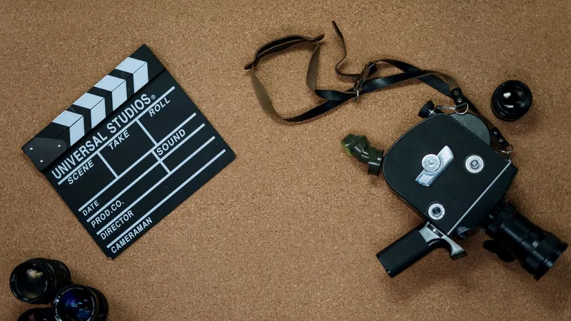 Cenário de filme montado em estúdio com iluminação dirigida